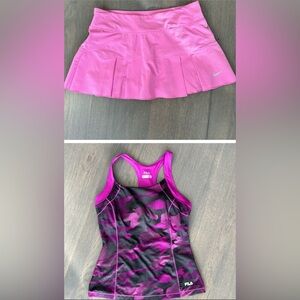 Nike Pink Tennis Skirt and Fila Tennis Tank  as a set (2 pieces)